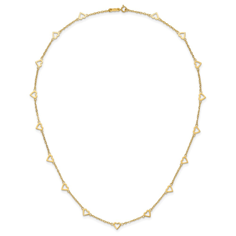 14k Polished Open Hearts with Heart Link Chain 16 inch Station Necklace