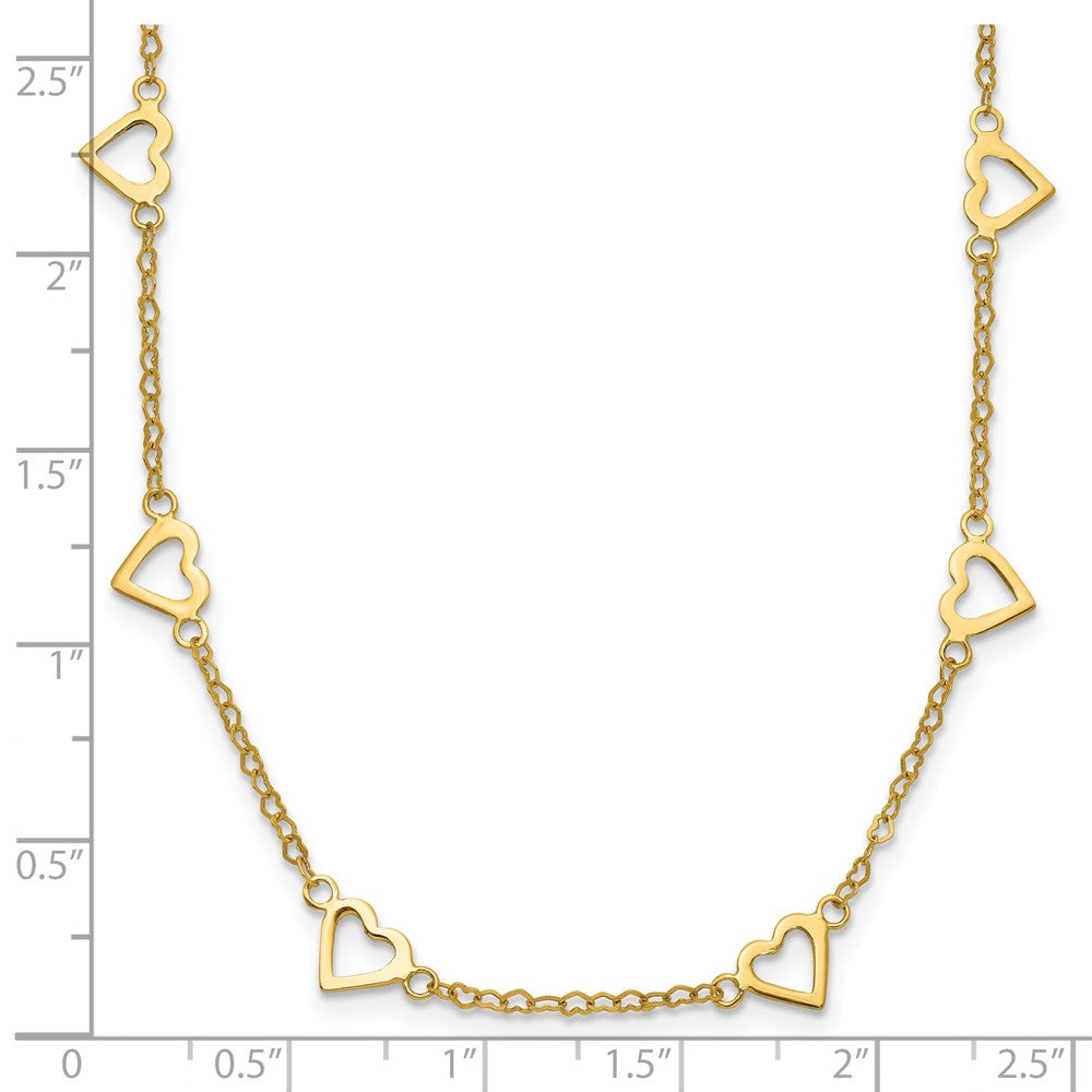 14k Polished Open Hearts with Heart Link Chain 24 inch Station Necklace