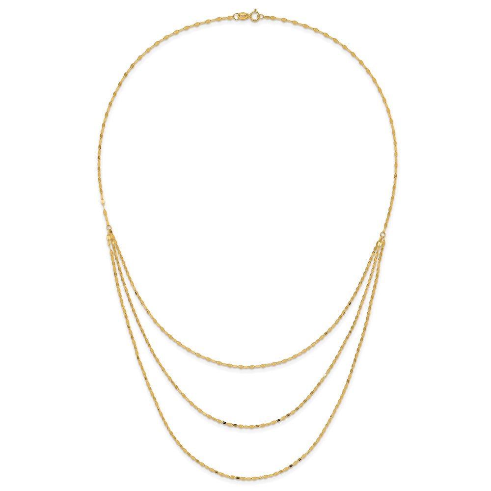 14k Polished Triple Strand Bib Fancy Chain 19.5 inch Necklace