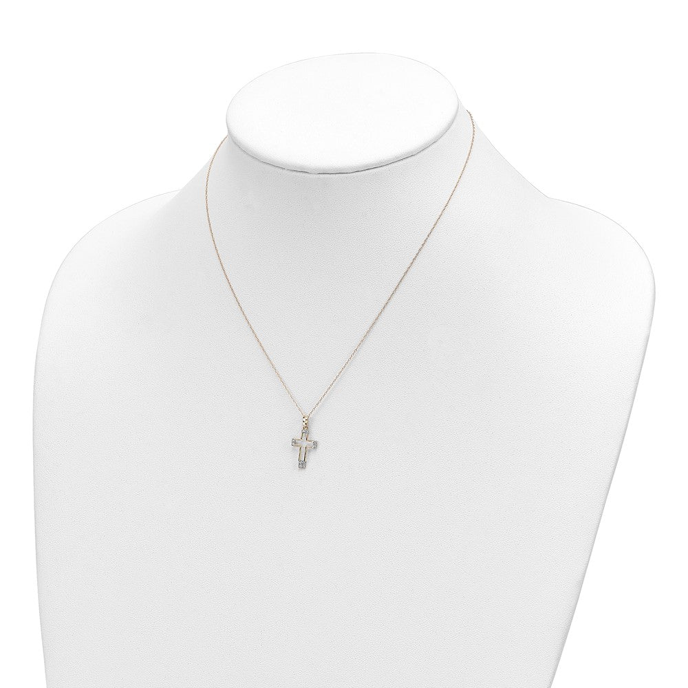 14k Polished Diamond-cut CZ Cross Pendant 16 inch Necklace