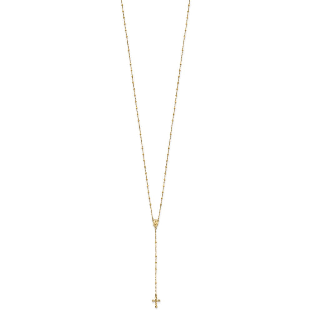 14k Polished Crucifix and Miraculous Medal 2mm Beaded 19.5 inch Rosary Necklace