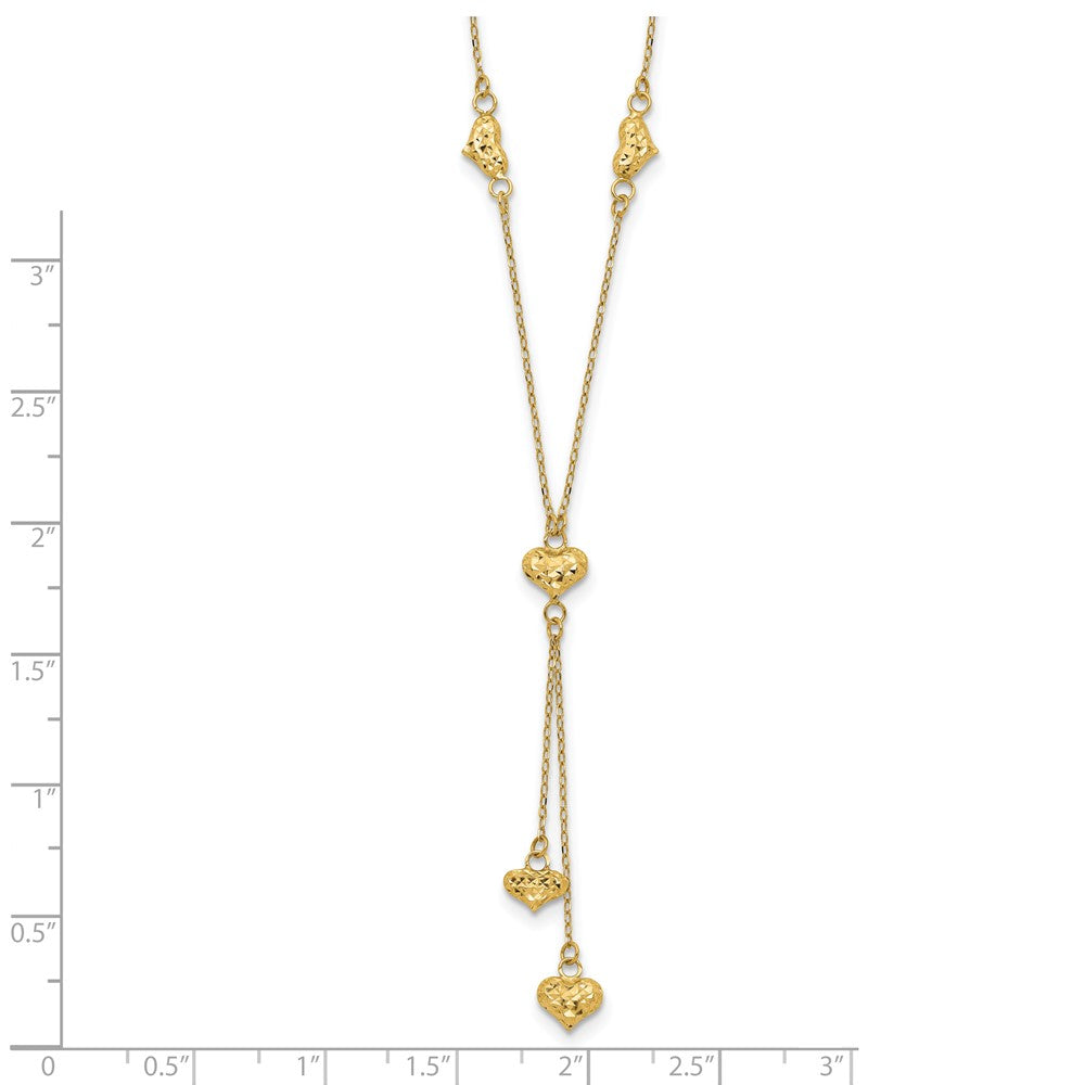 14k Polished Diamond-cut Puffed Hearts 16 inch Lariat Necklace Plus 2 inch Extender