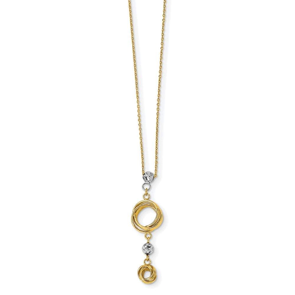 14k Two-tone Polished Love Knots with Diamond-cut Beads 18 inch Necklace