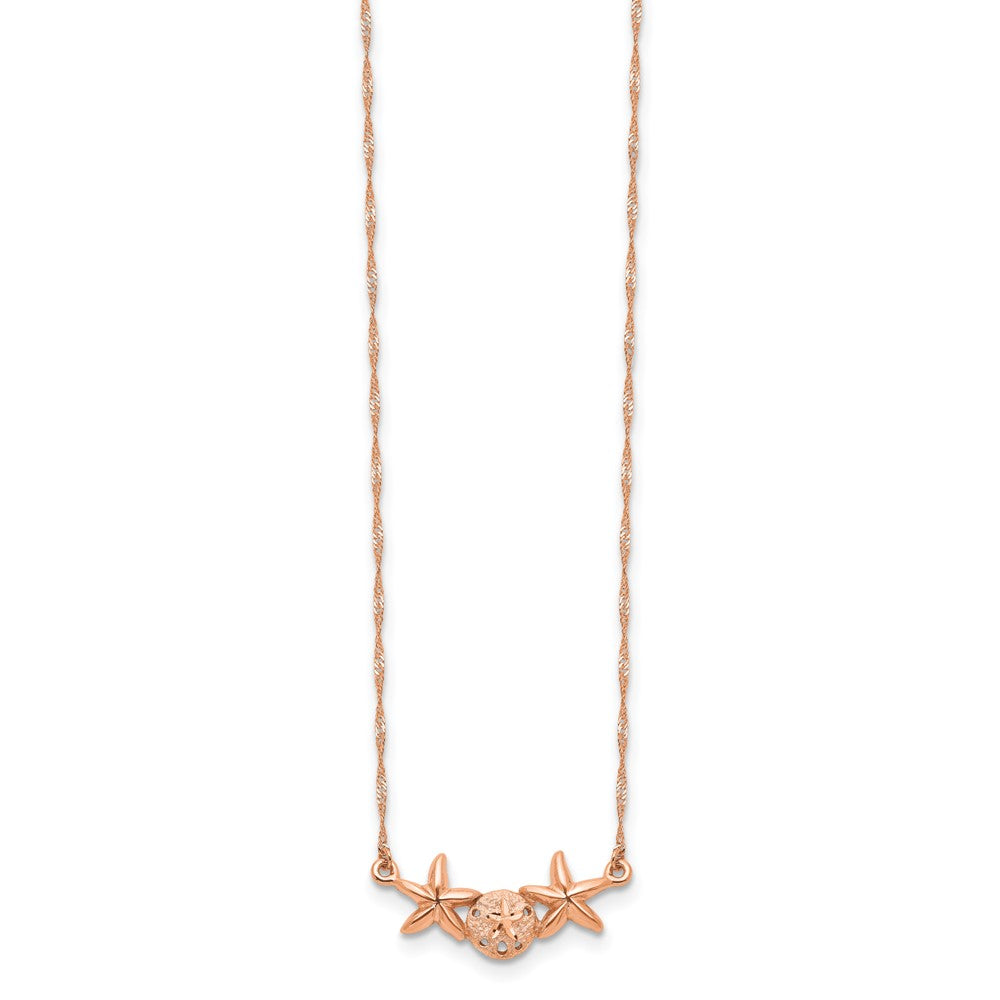 14K Rose Gold Brushed and Polished Sand Dollar and Starfish 17 inch Necklace
