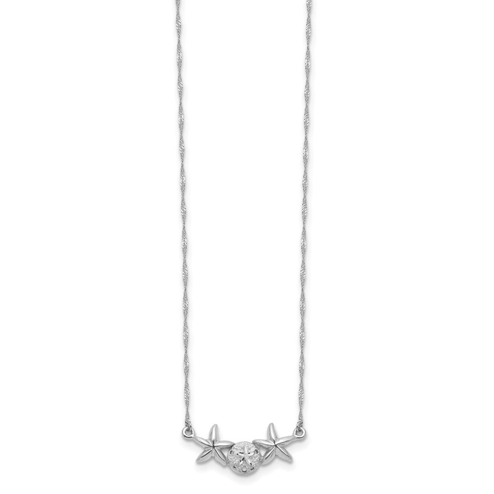 14K White Gold Brushed and Polished Sand Dollar and Starfish 17 inch Necklace