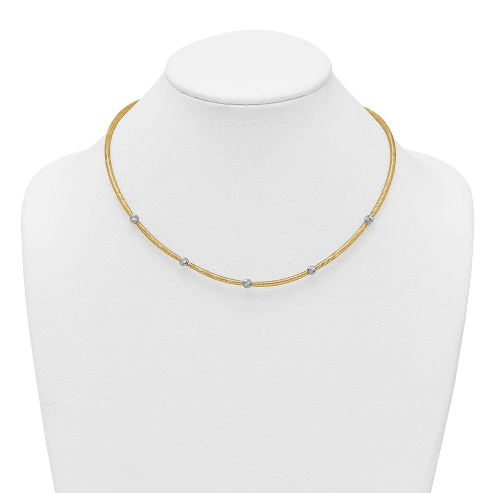 14k Polished with Rhodium 5-Station Diamond-cut Beads 4mm Flexible Mesh 18 inch Necklace