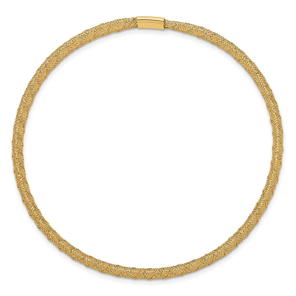 14K 4mm Fancy Woven Mesh Slip-on Stretch Bracelet