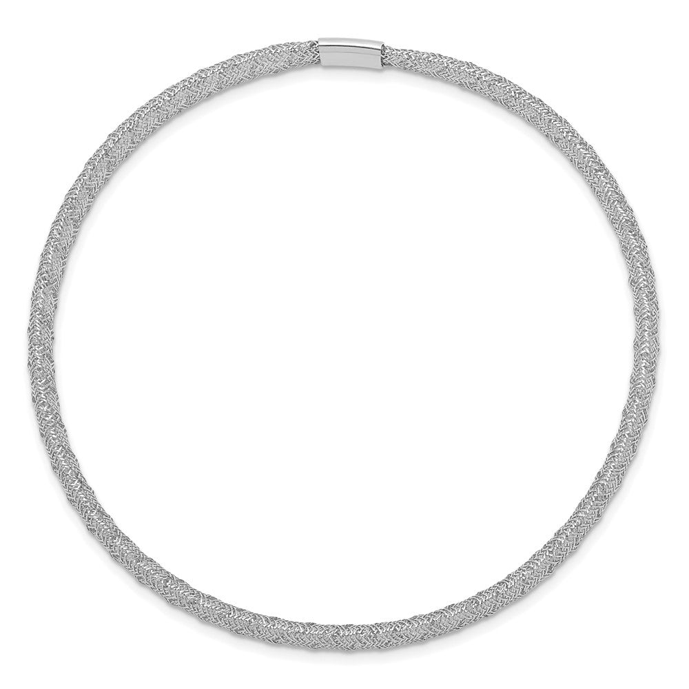 14K with White Rhodium 4mm Fancy Woven Mesh Slip-on Stretch Bracelet