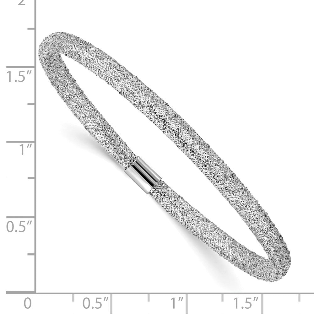 14K with White Rhodium 4mm Fancy Woven Mesh Slip-on Stretch Bracelet