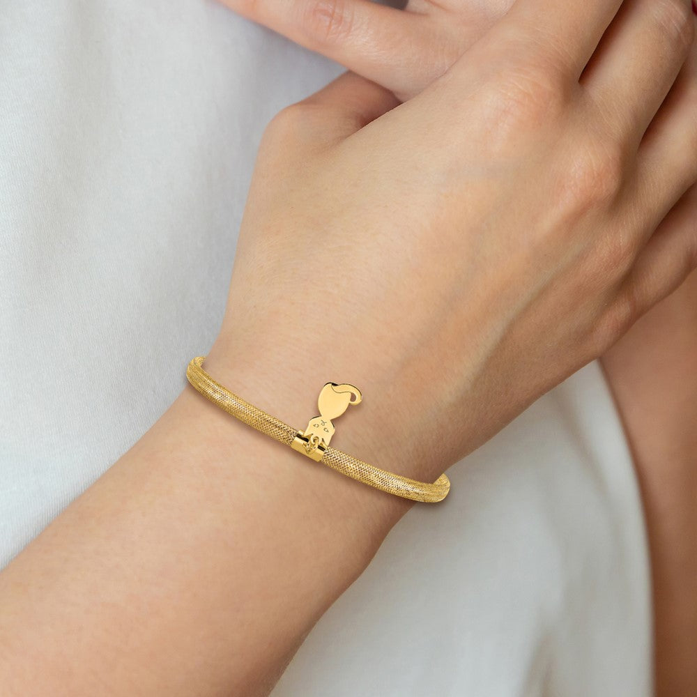 14K 4mm Cat Dangle Woven Mesh Slip-on Stretch Bracelet