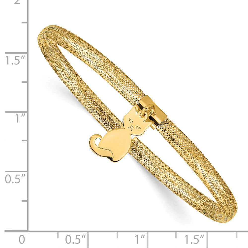 14K 4mm Cat Dangle Woven Mesh Slip-on Stretch Bracelet