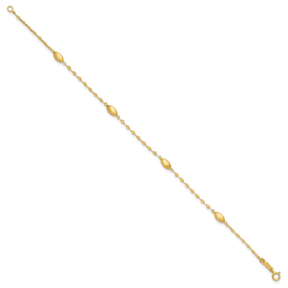 14k Diamond-cut Chain with Satin Oval Beads 7.5 inch Bracelet