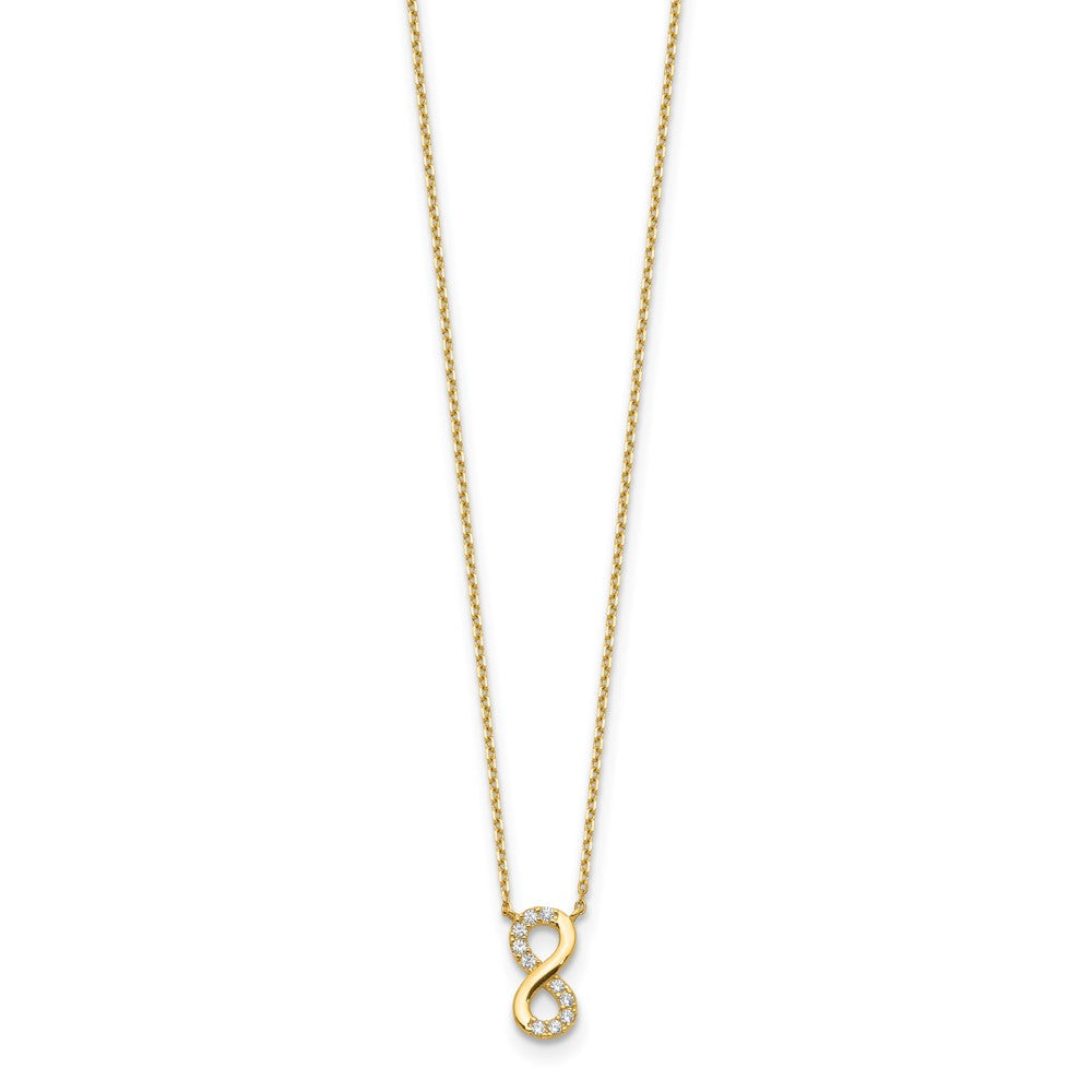 14K Polished Infinity Symbol with CZ 18 inch Necklace Plus 2 inch Extender
