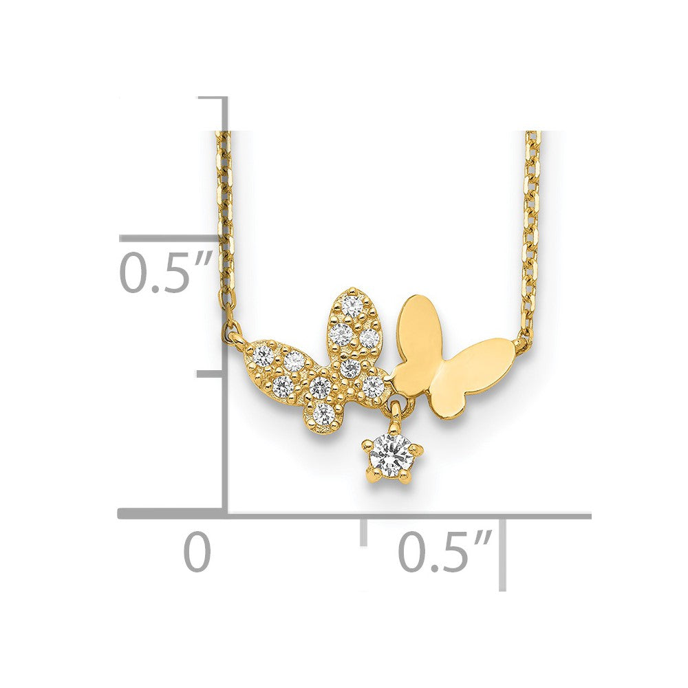 14K Polished CZ Butterflies and Star 18 inch Necklace Plus 2 inch Extender