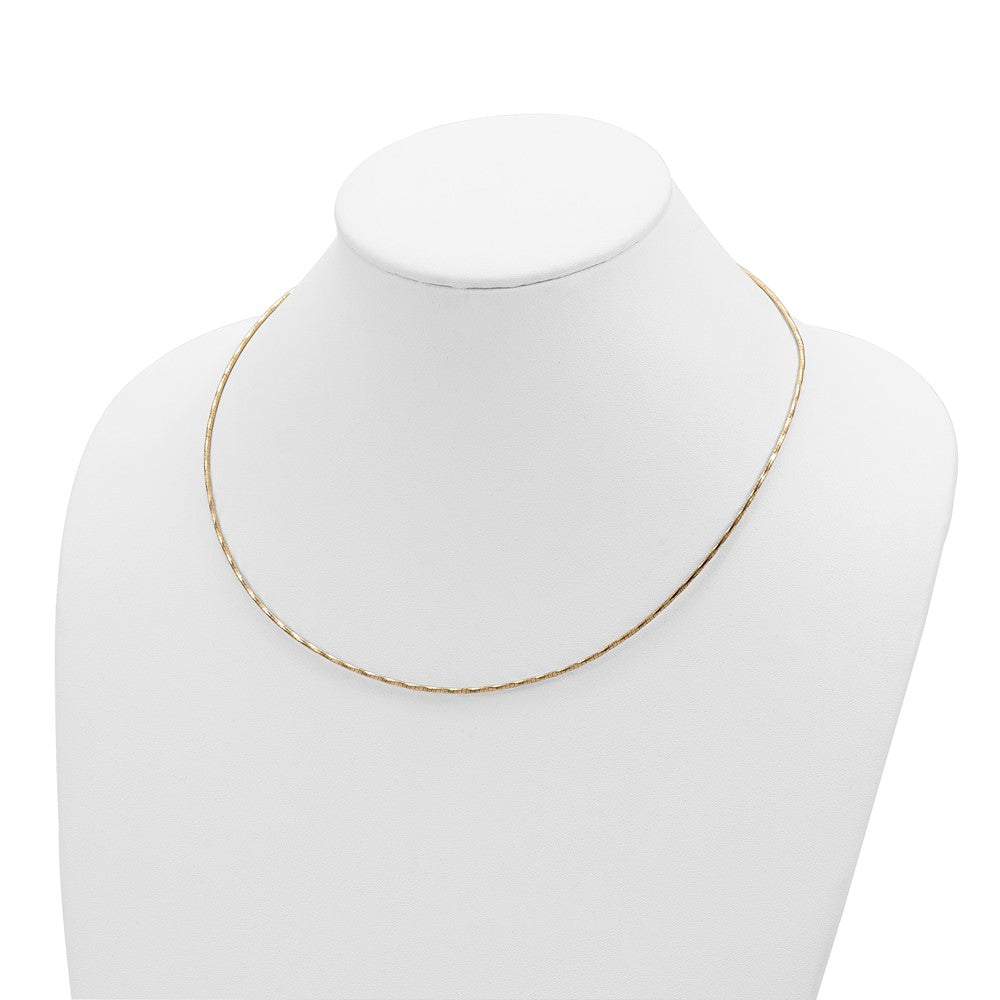 14K Polished Diamond-cut 1.25mm 18 inch Round Twisted Omega Necklace Plus 2 inch Heart Chain Extender