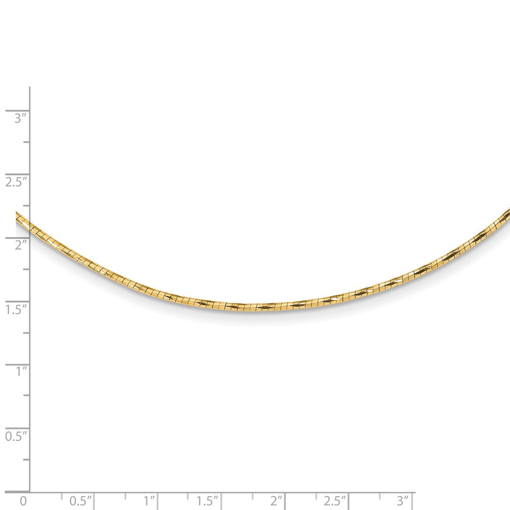 14K Polished Diamond-cut 1.25mm 18 inch Round Twisted Omega Necklace Plus 2 inch Heart Chain Extender