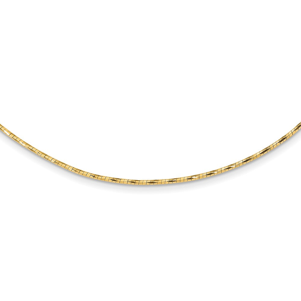 14K Polished Diamond-cut 1.25mm 18 inch Round Twisted Omega Necklace Plus 2 inch Heart Chain Extender