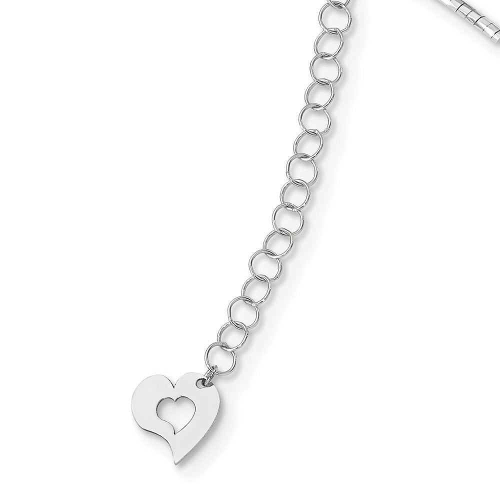 14K White Gold Polished Diamond-cut 1.25mm 18 inch Round Twisted Omega Necklace Plus 2 inch Heart Chain Extender