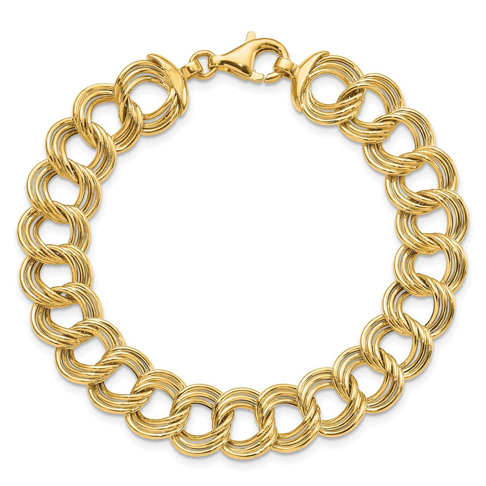 14K Polished 11.8mm Fancy Triple Link 7.5 inch Bracelet