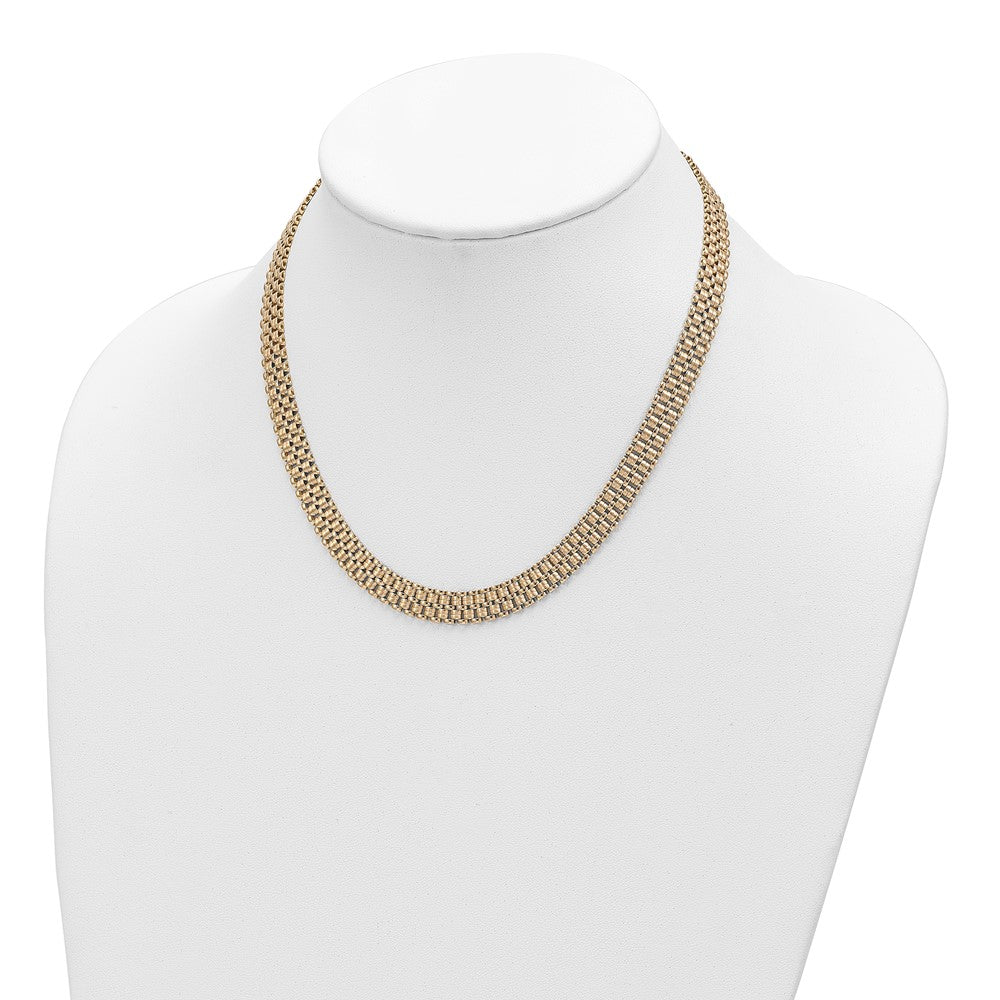 14K Brushed and Polished Basket Weave Pattern 17 inch Necklace