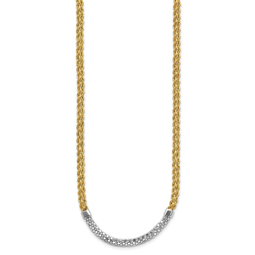 14K and White Rhodium Diamond-cut Twisted Fancy Rope 18 inch Necklace