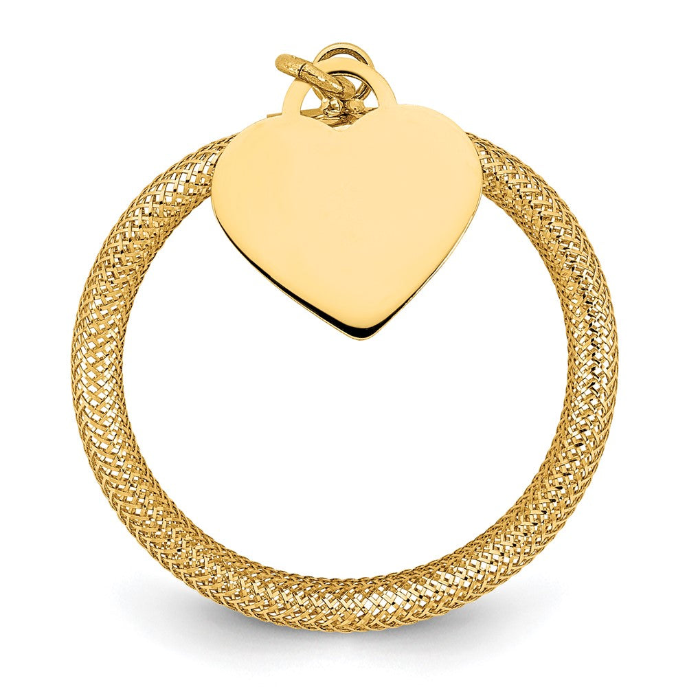 14K 4mm Woven Mesh with Polished Heart Charm Stretch Ring