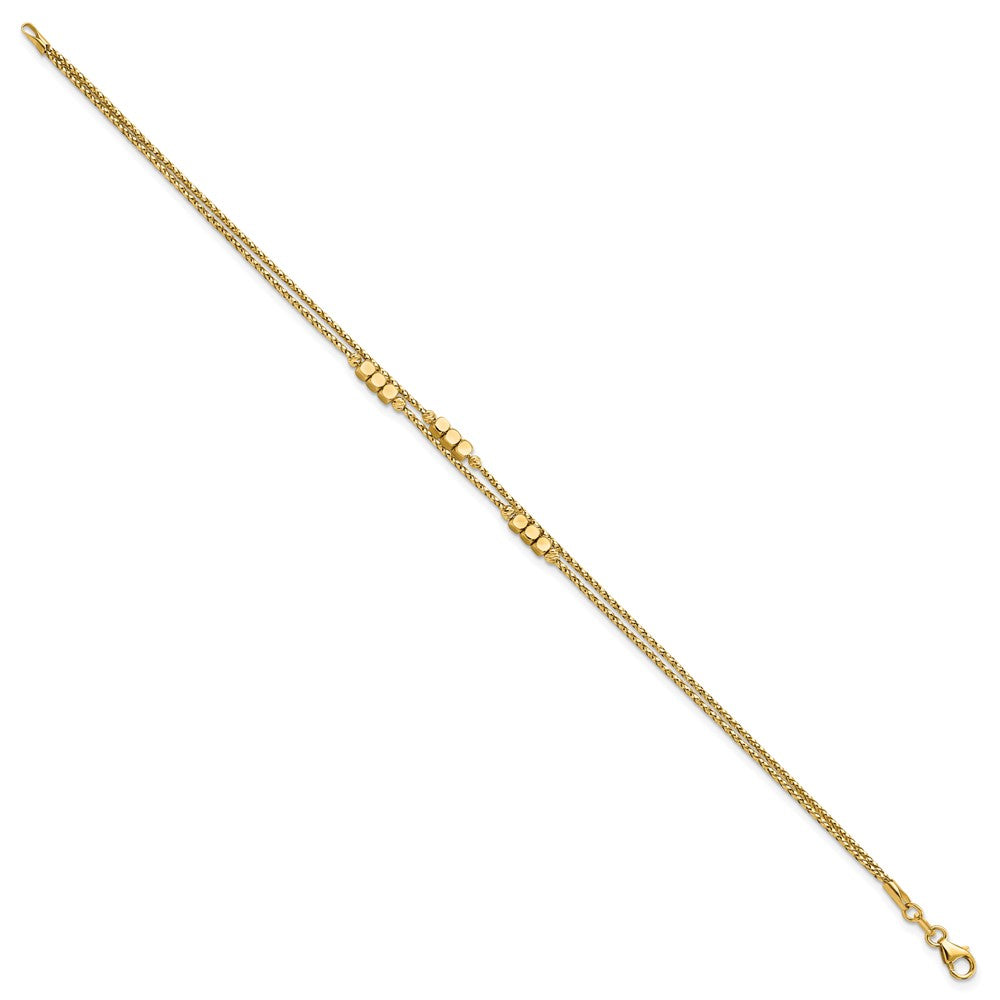 14K Polished Diamond-cut Beaded Double Strand 7.5 inch Bracelet