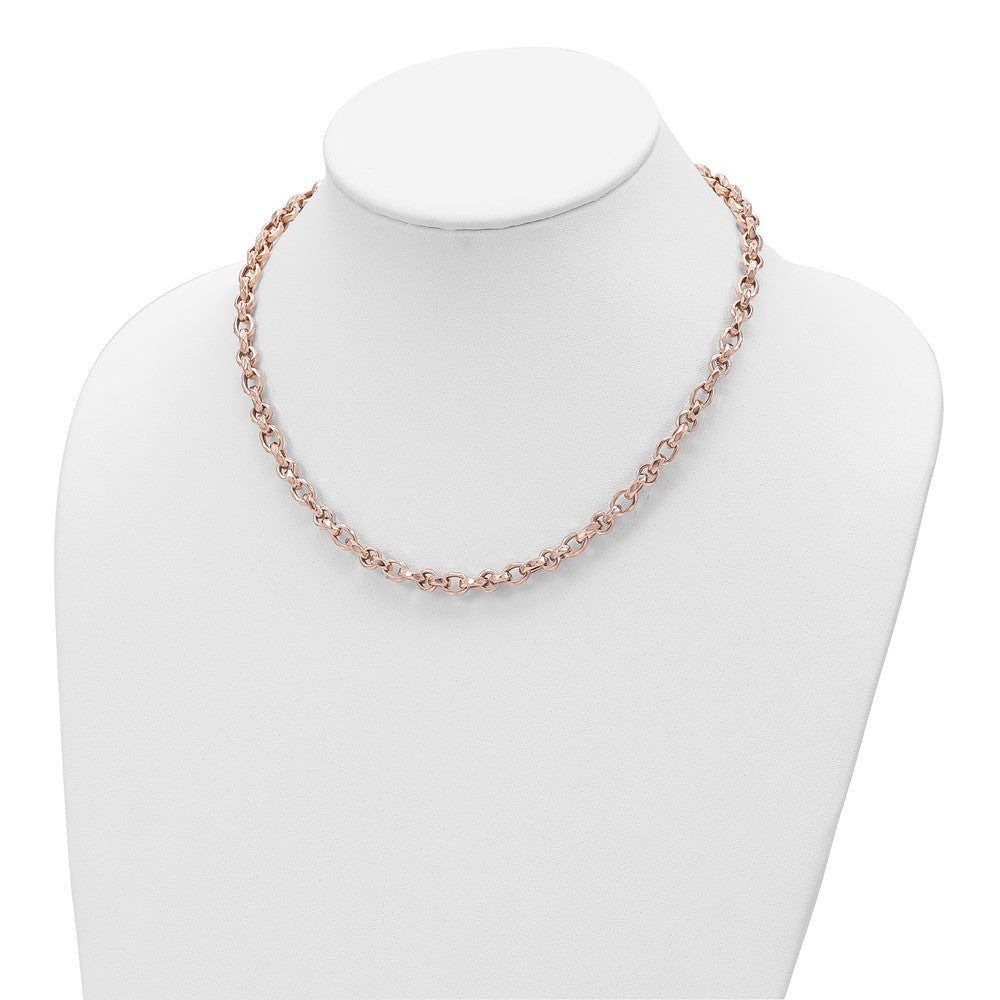 14K Rose Gold Polished 4mm Fancy Faceted Link 18 inch Necklace