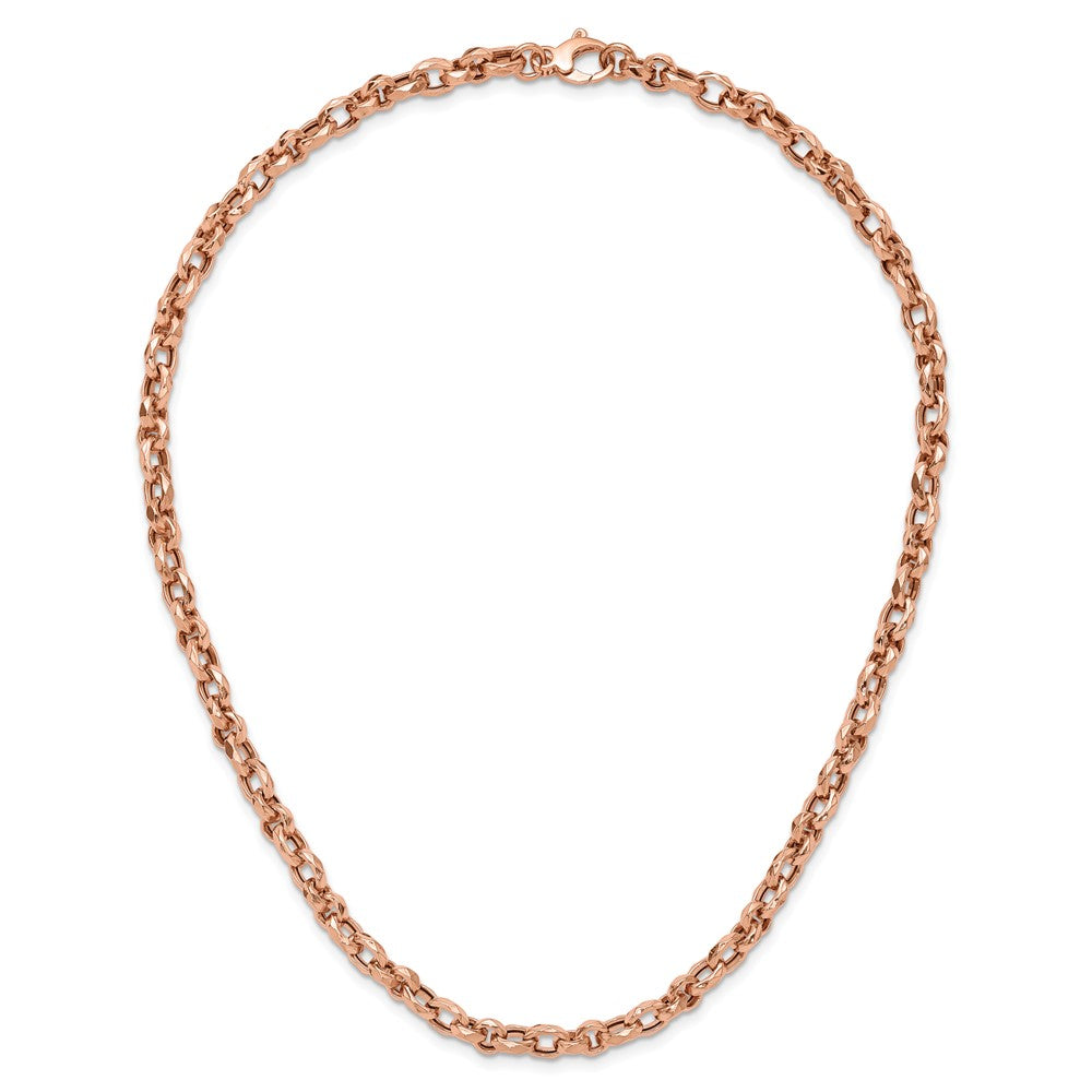 14K Rose Gold Polished 4mm Fancy Faceted Link 18 inch Necklace