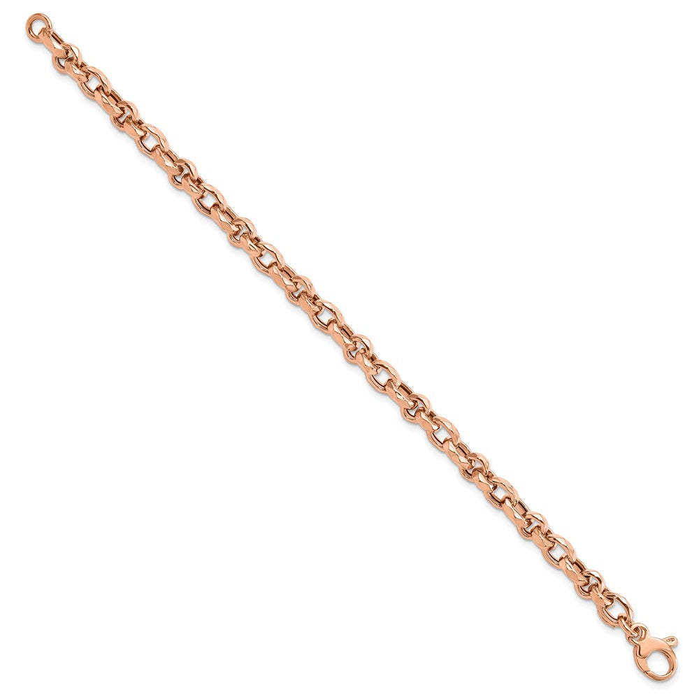 14K Rose Gold Polished 4mm Fancy Faceted Link 7.5 inch Bracelet