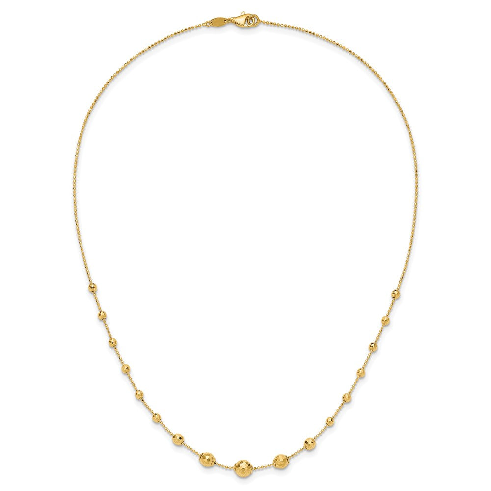 14K Polished Graduated Facet Beads 17 inch Necklace