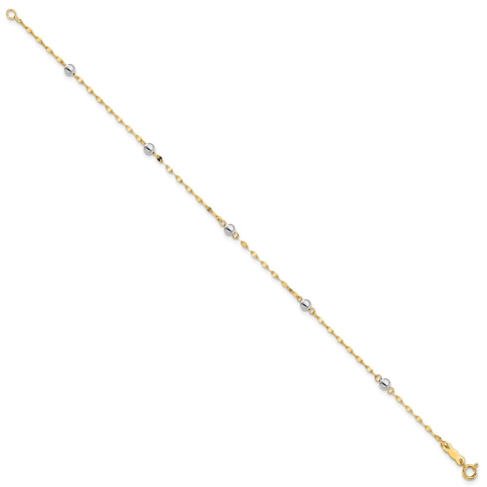 14K Two Tone Polished Bead Fancy 7.25 inch Bracelet