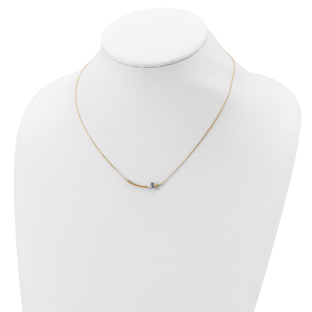 14k Two-tone Curved Bar with Heart 18 inch Necklace