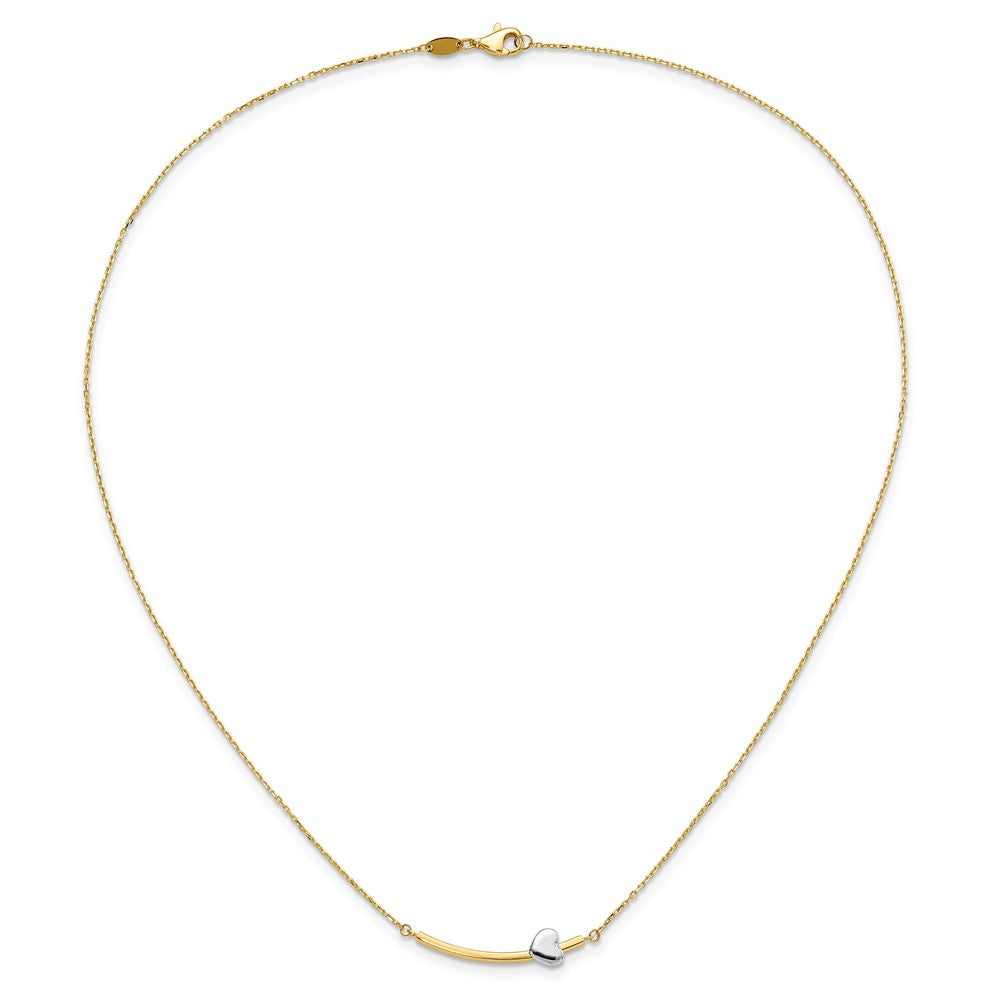 14k Two-tone Curved Bar with Heart 18 inch Necklace