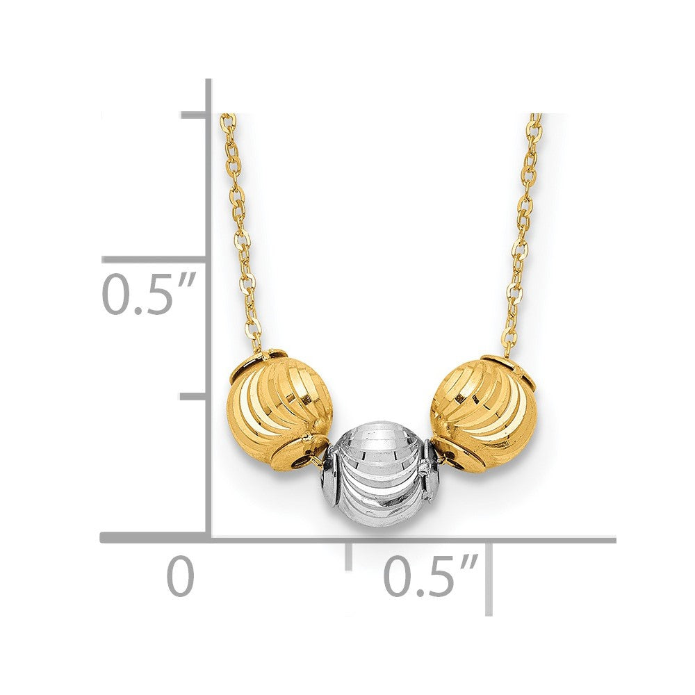 14K Two-tone Polished Laser-cut Beads 17 inch Necklace