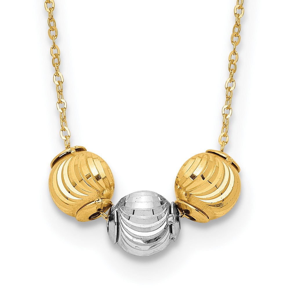 14K Two-tone Polished Laser-cut Beads 17 inch Necklace