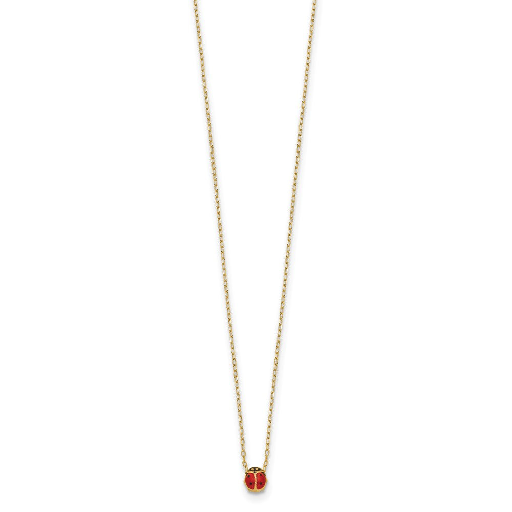14k Polished Red and Black Enameled Small Ladybug 16.5 inch Necklace
