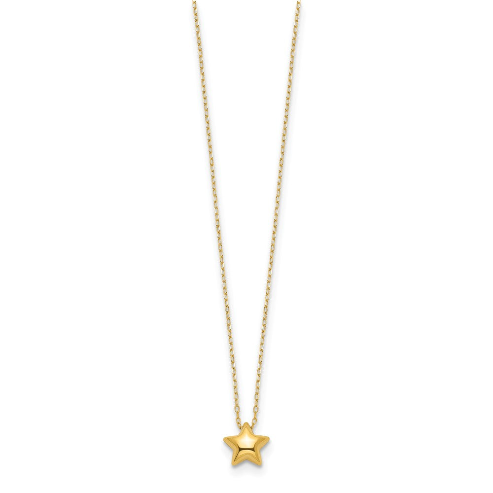 14k Polished Puffed Star Pendant 16.5 inch Necklace