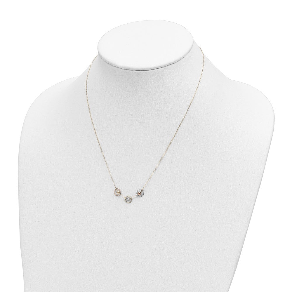 14K Tri-color Polished Beads in Three Diamond-cut Circles 18 inch Necklace