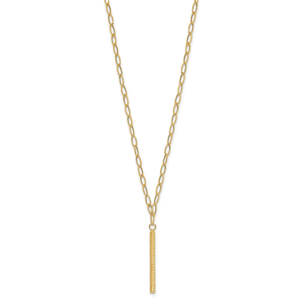 14K Polished Oval Link Chain with Diamond-cut Bar Dangle 18 inch Necklace