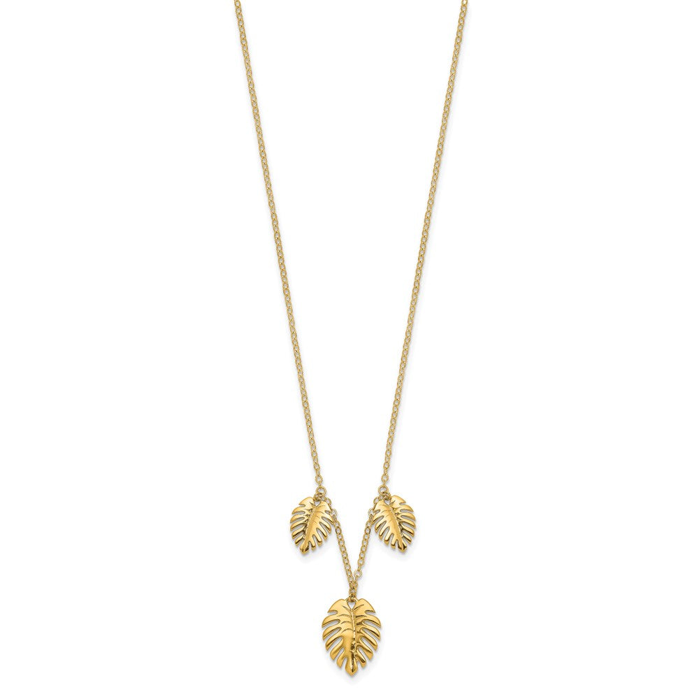 14K Polished Dangle Three Palm Leaves 16.75 inch Necklace