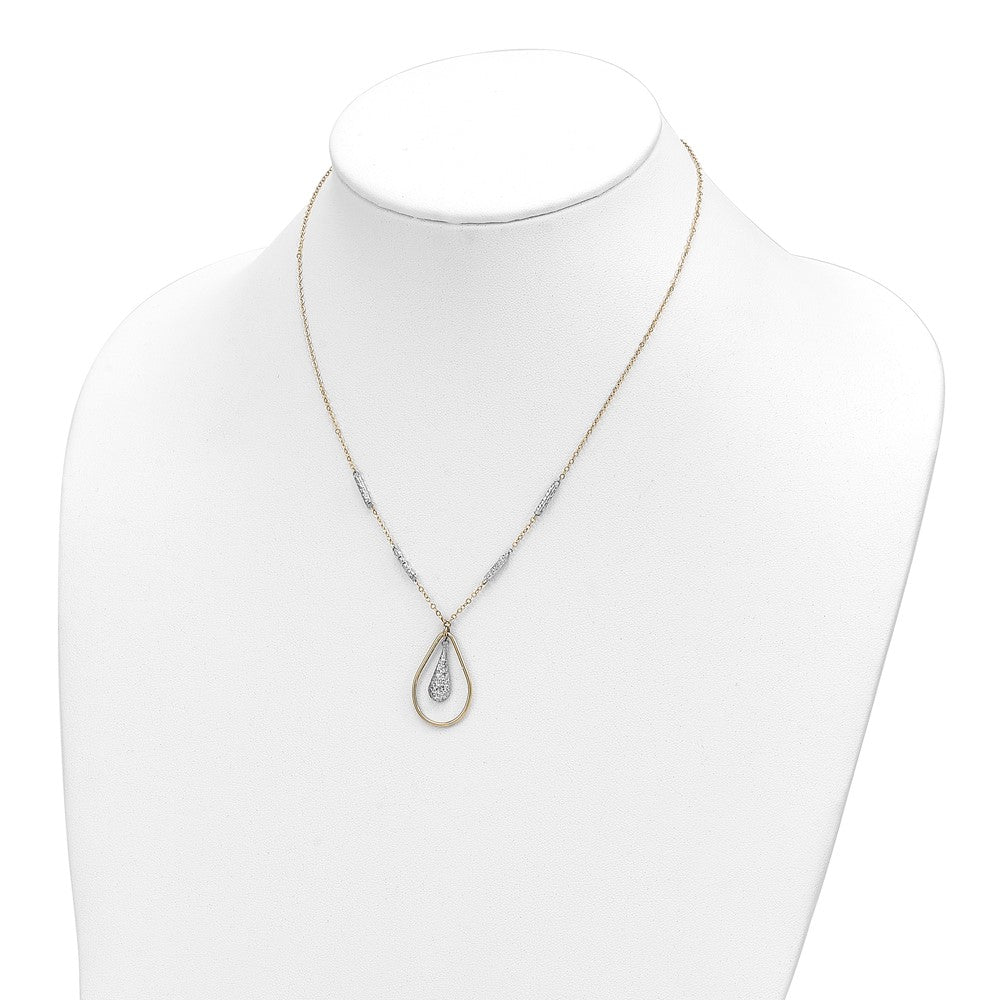14K Two-tone Polished and Diamond-cut Teardrop and Bar 17 inch Necklace