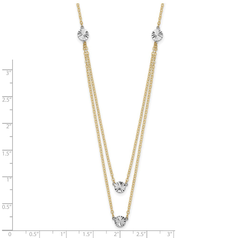 14K Two-tone Polished Diamond-cut Discs Double Layer 17 inch Necklace