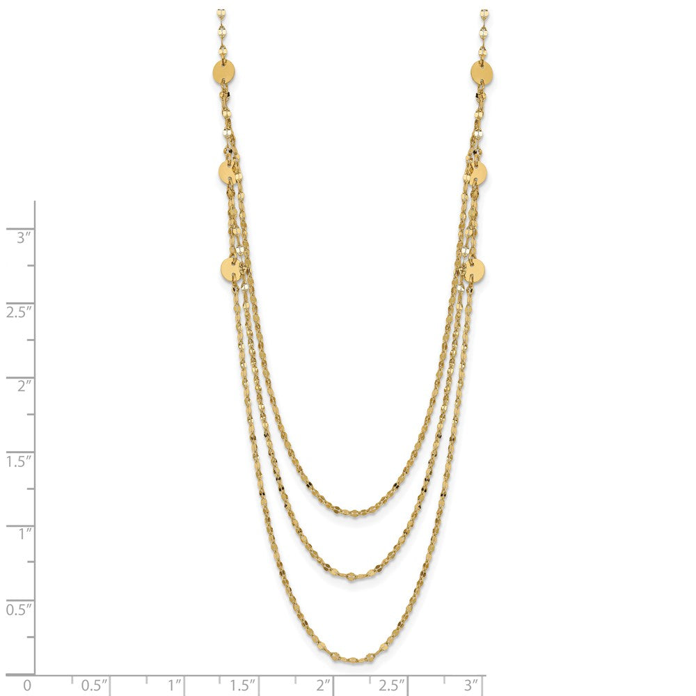 14K Triple Layer Polished Circles Fancy 18 inch Necklace