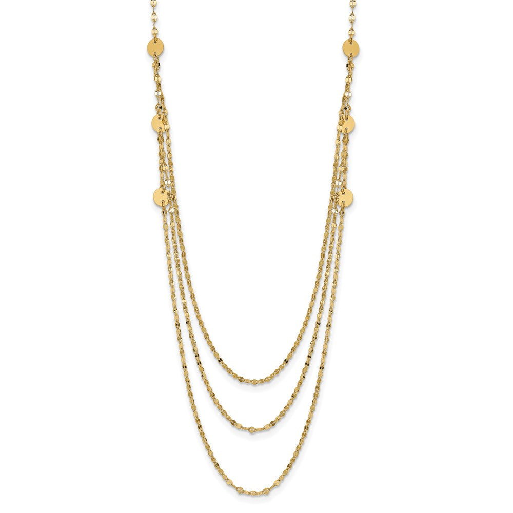 14K Triple Layer Polished Circles Fancy 18 inch Necklace