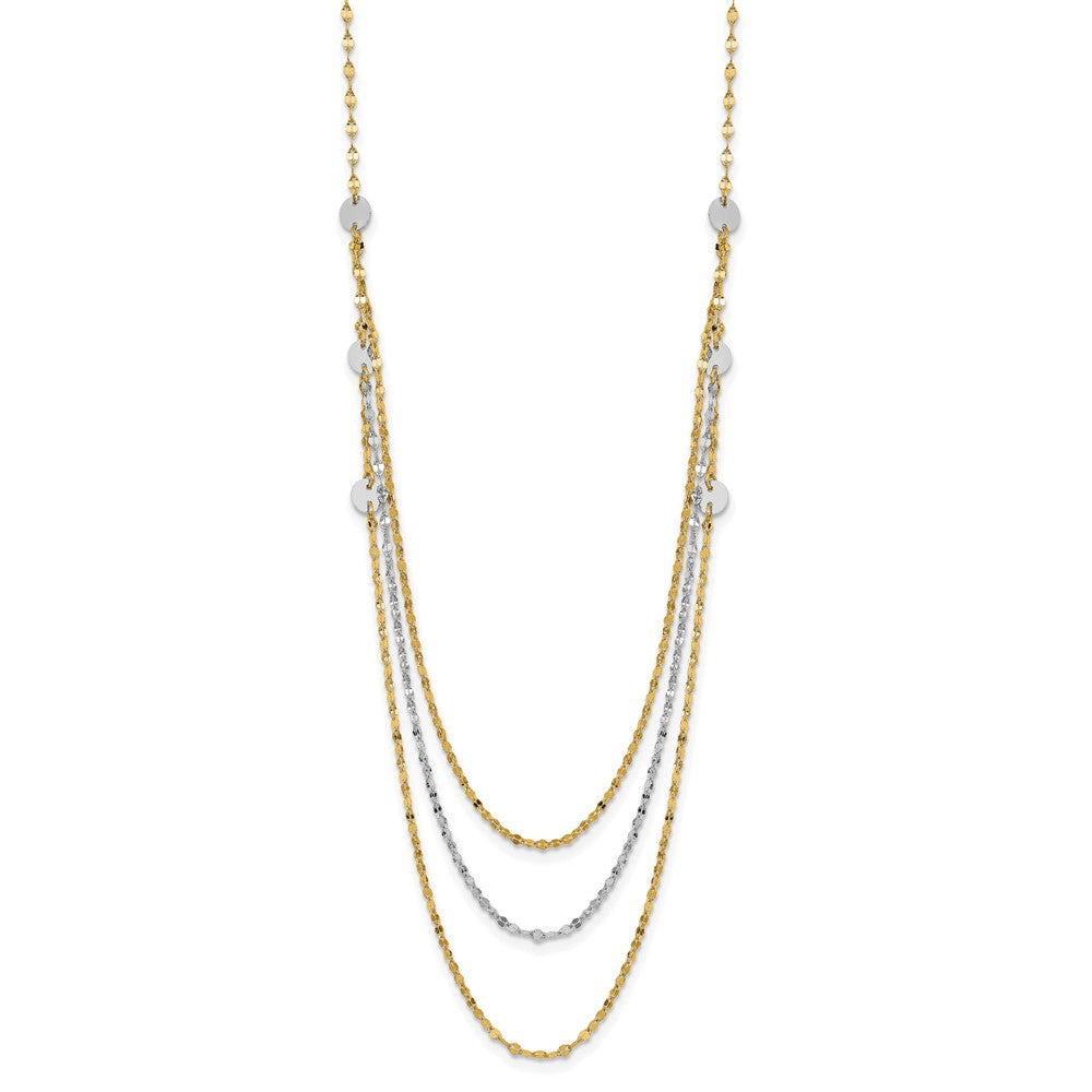 14k Two-tone Triple Layer Polished Circles Fancy 18 inch Necklace