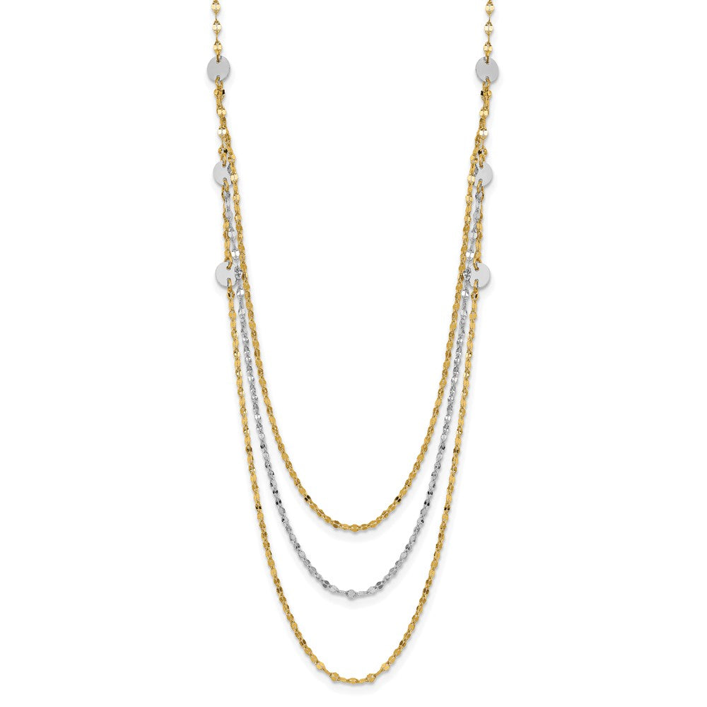 14k Two-tone Triple Layer Polished Circles Fancy 18 inch Necklace