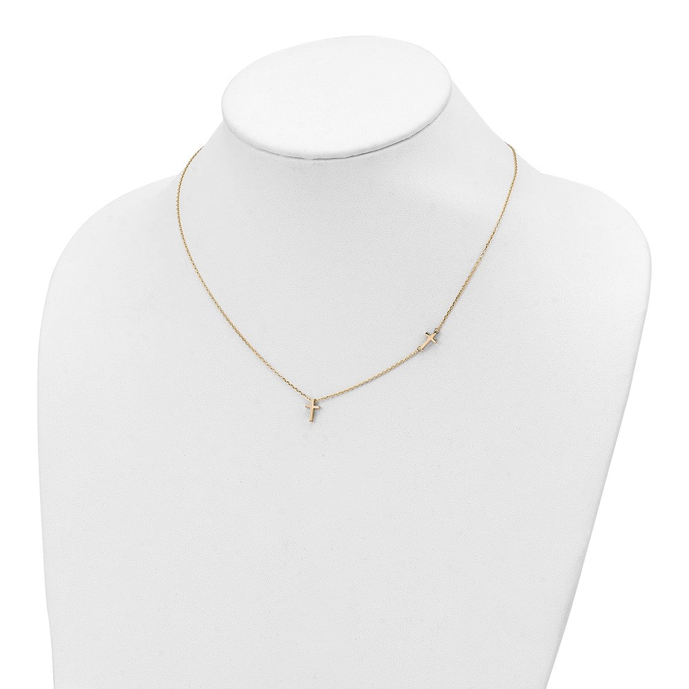 14k Polished Sideways Cross and Cross Pendant 18 inch Necklace