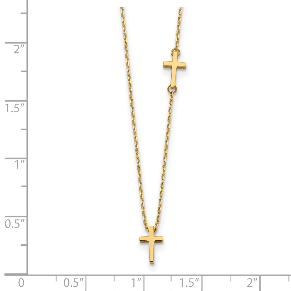 14k Polished Sideways Cross and Cross Pendant 18 inch Necklace
