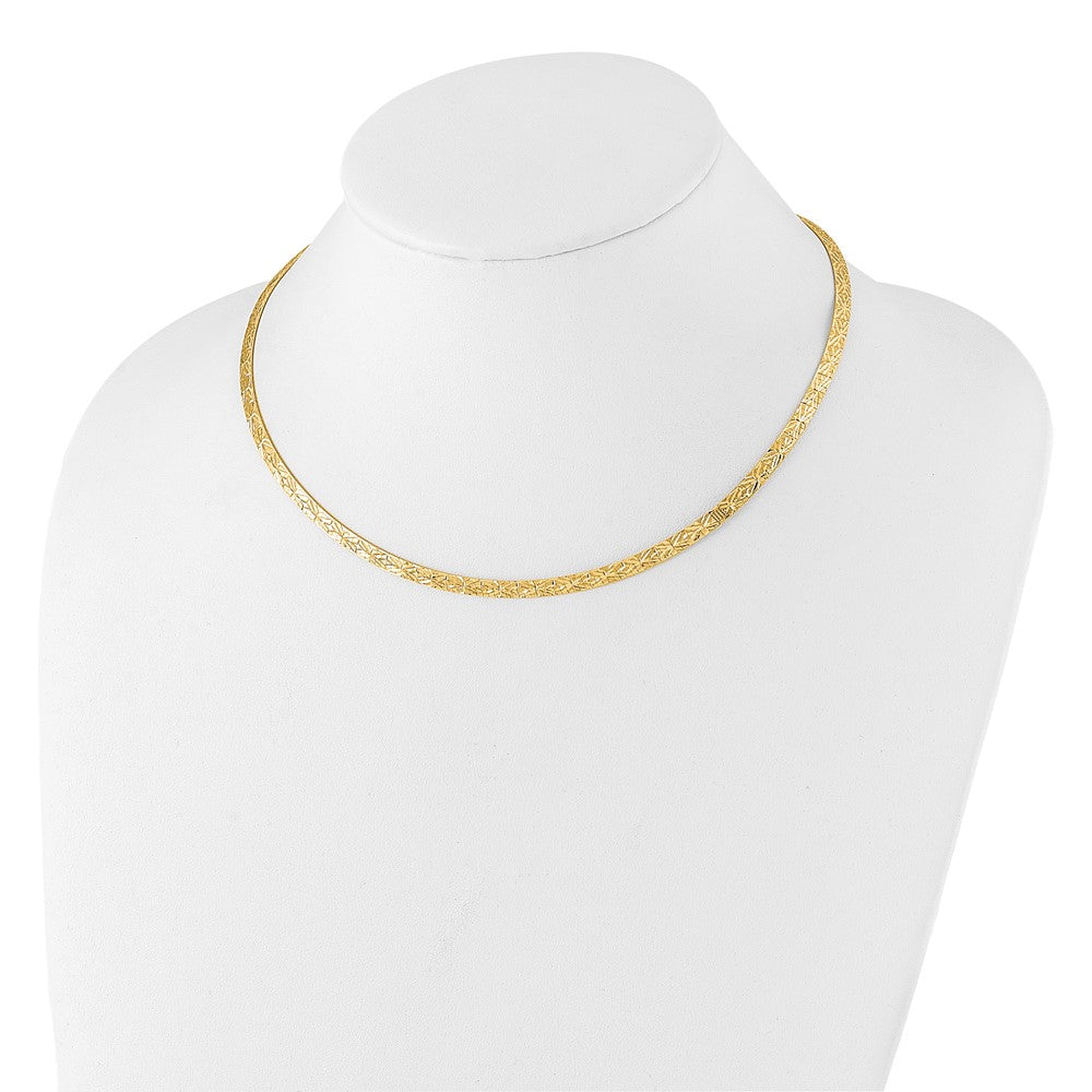 14k Flat 4mm Fancy Diamond-cut Reversible to High Polished 17.25 inch Omega Necklace